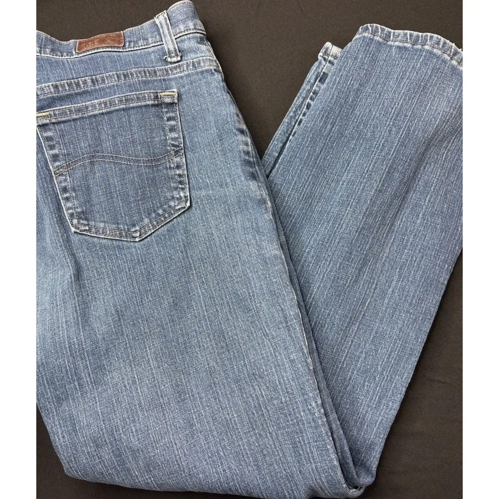 Lee Relaxed Straight Leg Jeans‎ Womens 16W Dark Blue Stretch Denim 34x29